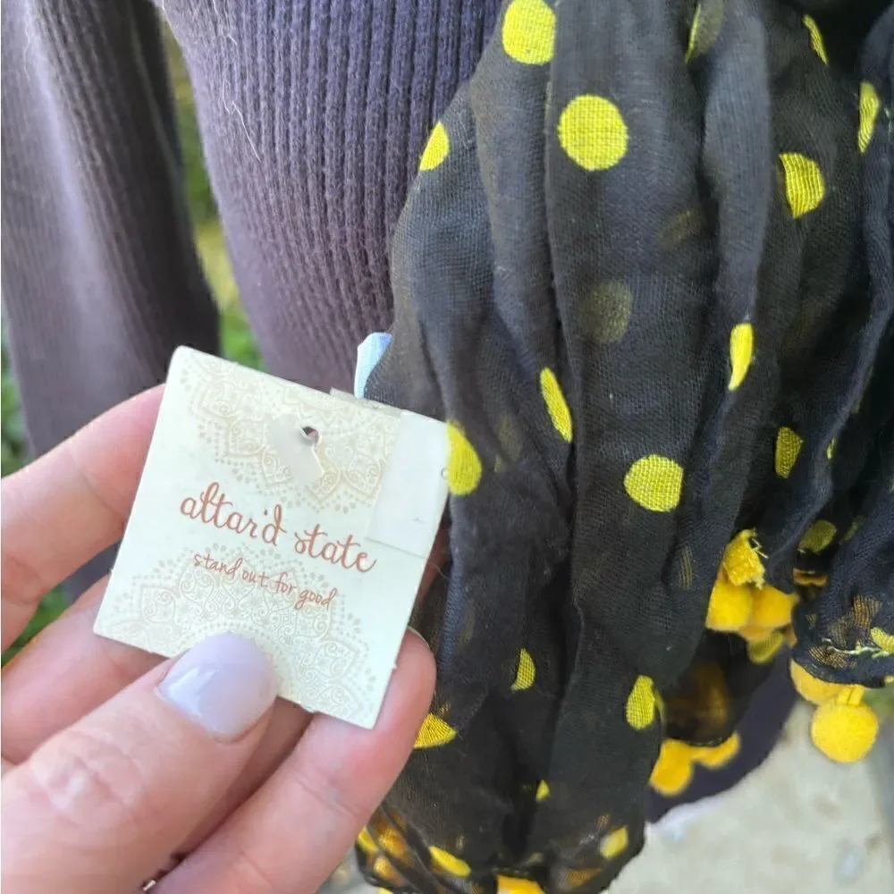 NWT Altar’d State Black and Yellow Polka Dot Scarf/Wrap